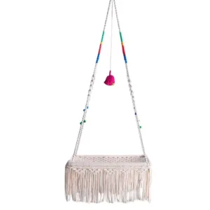 Macrame Cat Swing Bed Wall Mounted Boho Swing Hammock For Cat Hand Woven Tassel Basket Swing Nest For Indoor Small Cats Kittens