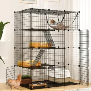 4-Tier Indoor Cat Enclosure with Hammock - Large Metal Wire Playpen Kennel for 1-3 Cats