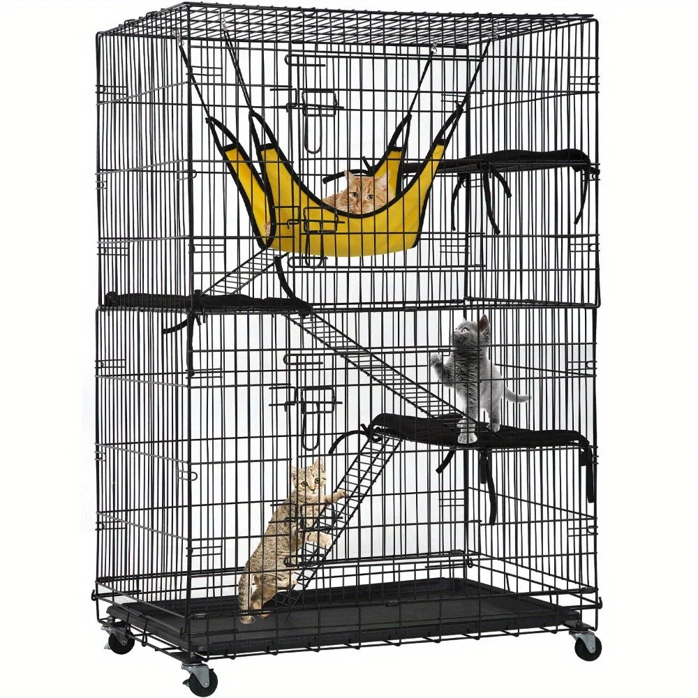 4-Tier 48 Inches Cat Cage Crate Cat Kennel Cat Playpen with Free Hammock Cage