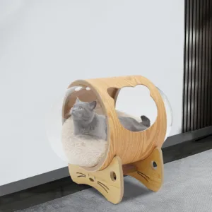 Cat Wooden Modern Pet Bed House Spaceship Space Capsule with Cushion