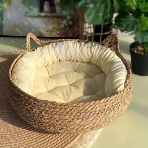 Cat Bed Pet Nest Pure Manual Rattan Woven Cattailgrass Cat Scratch Board Removable Washable Winter Warm Pad All-Season Cat post