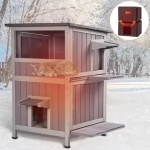 Cat House with Insulated Liner Feral Kitty Shelter Ourdoor & Indoor Cat Cage with Waterproof Roof, 2 Large Side Doors
