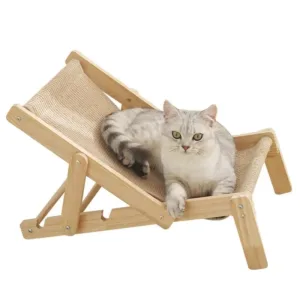 Elevated Cat Chair Bed With Sisal Pad Adjustable Natural Wood Removable Pet Lounger Hammock Pet Sisal Bed Puppy Sleeping Nest