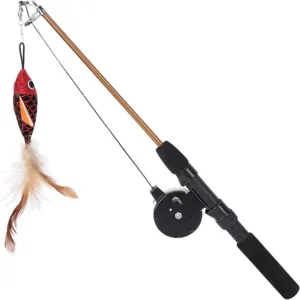Cat Fishing Pole Toy, Interactive Cat Feather Toy, Retractable Cat Teaser Cat Wand Toy, Multifunctional Cat Feather Teaser Wand