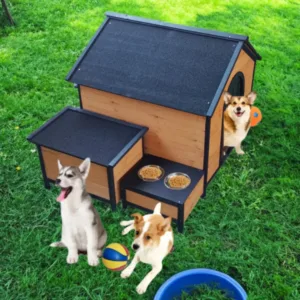 Large Dog House Dog Kennel with Two Metal Bowls for Winter Waterpoof for Outdoor & Indoor Use Pet Furniture