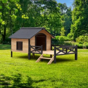 Outdoor Large Cabin Style Wooden Kennel With Porch Waterproof Dog House Pet Furniture