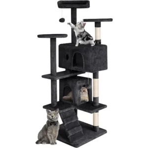 53 inches Cat Tower for Indoor Cats. Cat House with Replaceable and Removable Dangling Ball, Funny Toys