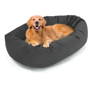 Suede Shredded Memory Foam Mix Calming Dog Bed Washable - Cozy Soft Round Dog Bed with Spine for Head Support - Fluffy Donut