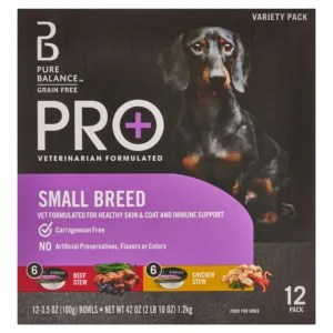 Pro+ Beef Stew & Chicken Stew Wet Dog Food for Small Breeds, Grain Free, 3.5 oz Cups (12 Pack)