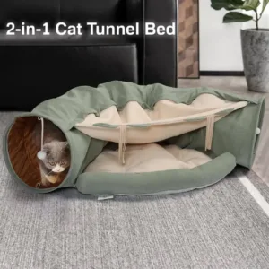 Plush cat bed with tunnel for indoor cats Foldable pet toy Portable fluffy donut cat bed for pets to sleep and play