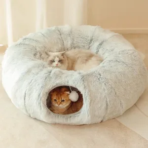 Cat Tunnel Bed with Mat Big Tube Playground Toy Soft Plush Material Full Shape Non-slip for Kitten Cat Puppy Playing 84cm/33.07"