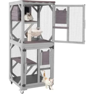 Catio Outdoor Cat Enclosure, 4 Tiers Outdoor Cat House with Wheels, Kitty Cages Indoor Large Window Catio -Waterproof Roof