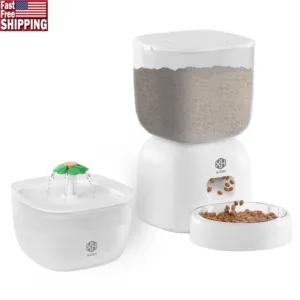 Automatic Cat Feeder Water Dispenser Set Smart Timer Portion Control Voice Recorder Easy Clean Non-Slip Locking Lid Portable
