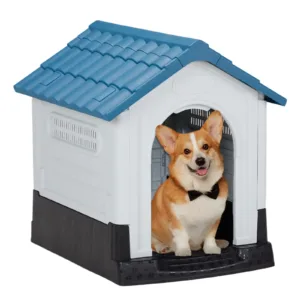 Indoor Outdoor Dog House Pet Shelter Blue Waterproof w/Air Vents, Elevated Floor