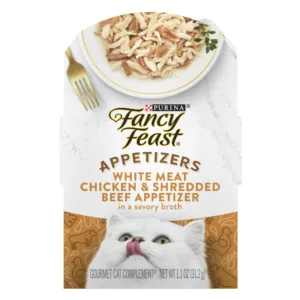Purina Appetizers Wet Cat Food, Chicken & Shredded Beef in Broth, 1.1 oz Trays (10 Pack)