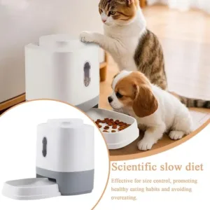 Dog Food Dispenser 1.5L Push Automatic Dry Food Dispenser With Bowl Slow Feeding Bowl Interactive Enrichment Toys For Small