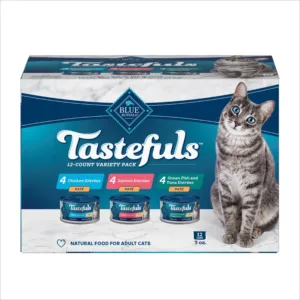 Tastefuls Natural Pate Wet Cat Food Variety Pack, Salmon, Chicken, Ocean Fish & Tuna Entrées 3-oz Cans (12 Count - 4 of Each F