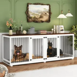94.5" Extra Large Dog Crate Furniture, Heavy Duty Dog Kennel with a Removable Divider, Indoor Furniture Style Dog Crate House