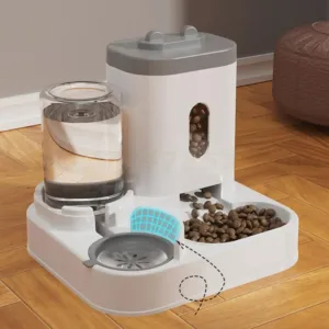 2 In 1 Automatic Feeder Water Troughs Cat Food Dispenser Set w/ Water Fountain Large Food Storage Container for Pet Dogs Kittens