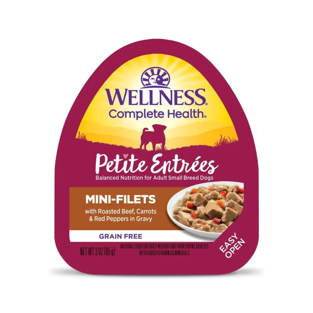 Wellness Petite Entrées Mini Fillets Grain Free Natural Wet Small Breed Dog Food, Roasted Beef, Carrots & Red Peppers, 3-Ounce