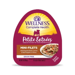 Wellness Petite Entrées Mini Fillets Grain Free Natural Wet Small Breed Dog Food, Roasted Beef, Carrots & Red Peppers, 3-Ounce