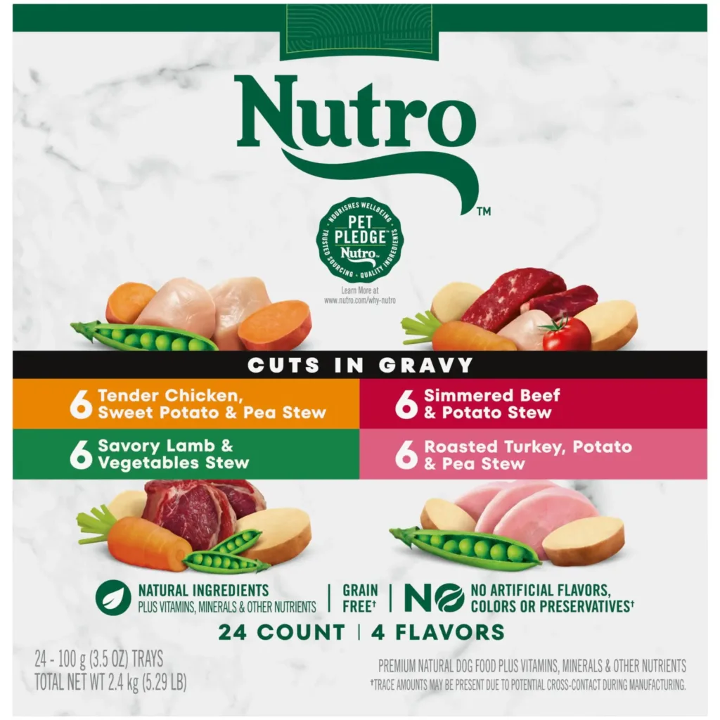 Nutro Natural Choice Cuts in Gravy 4 Flavors Variety Pack Wet Dog Food, 3.5 oz Tray Pack of 24