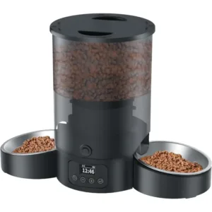 Automatic Cat Feeder for 2 Cats, 3L Cat Food Dispenser Auto Cat Feeder with 2 Stainless Bowls, 10s Meal Call Dual Power
