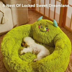 Calming Donut Bed Green Plush Anti-Anxiety Dog & Cat Bed for Pets Soft Indoor Cuddler Bed Fluffy Plush with Non-Slip Bottom