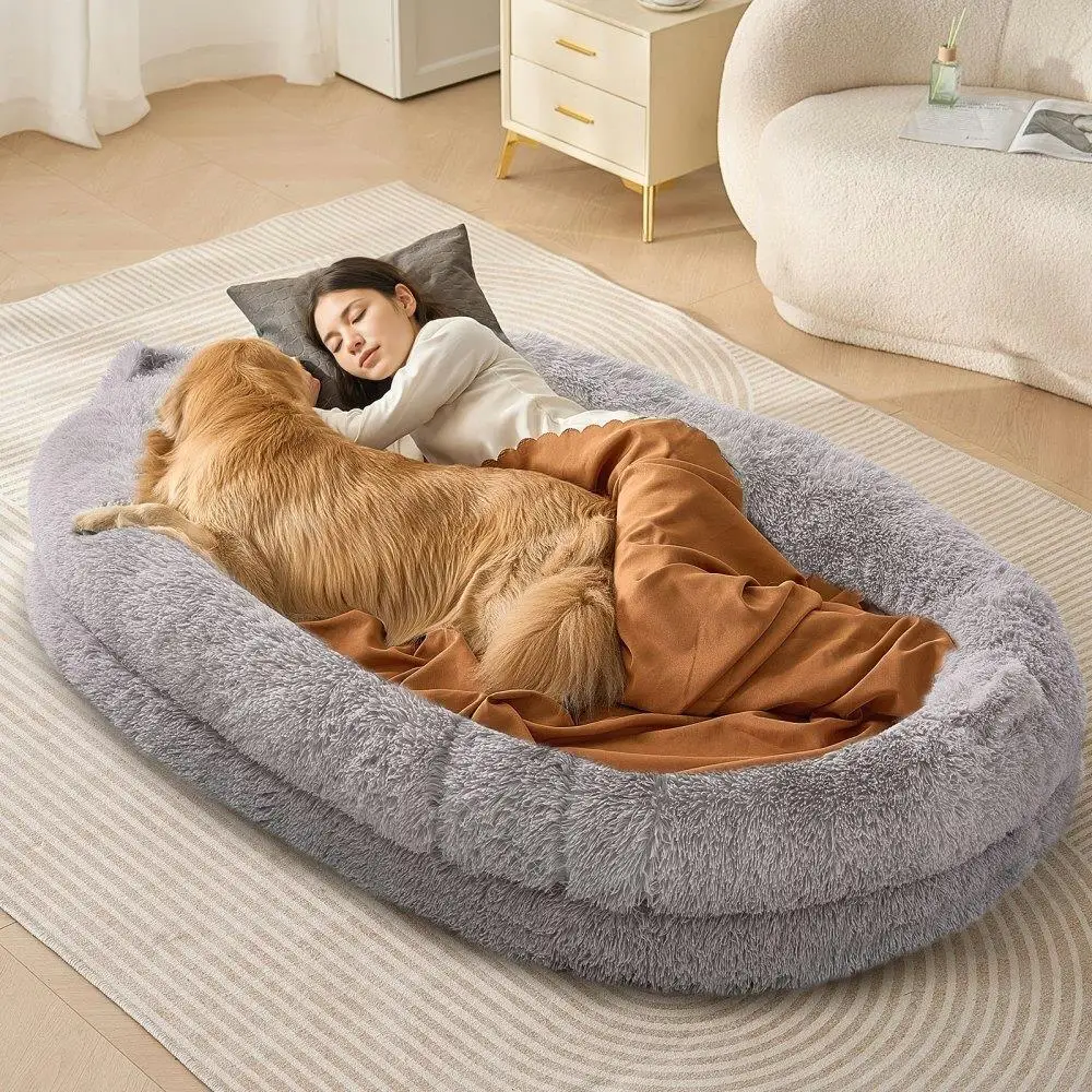 Extra Large Dog Bed 72x48x10in Human Size Washable Velvet Bean Bed