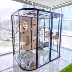 Luxury Panoramic Glass Cat Villa Large Free Space Fully Automatic Litter Box Cat Cage Cat House