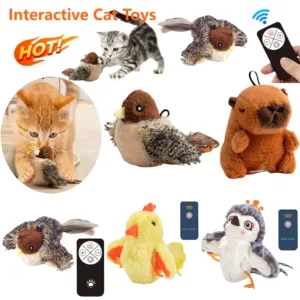 Rechargeable Flying Bird Cat Toy Interactive Cat Toys Chirping Flapping Bird(no Flying) Can Add Catnip Touch Activated Plush Toy