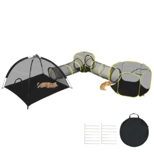 5-in-1 Portable Outdoor Cat Enclosure Play Tent with Tunnels & Houses for indoor for cats , Rabbits & Small Animals - Orange