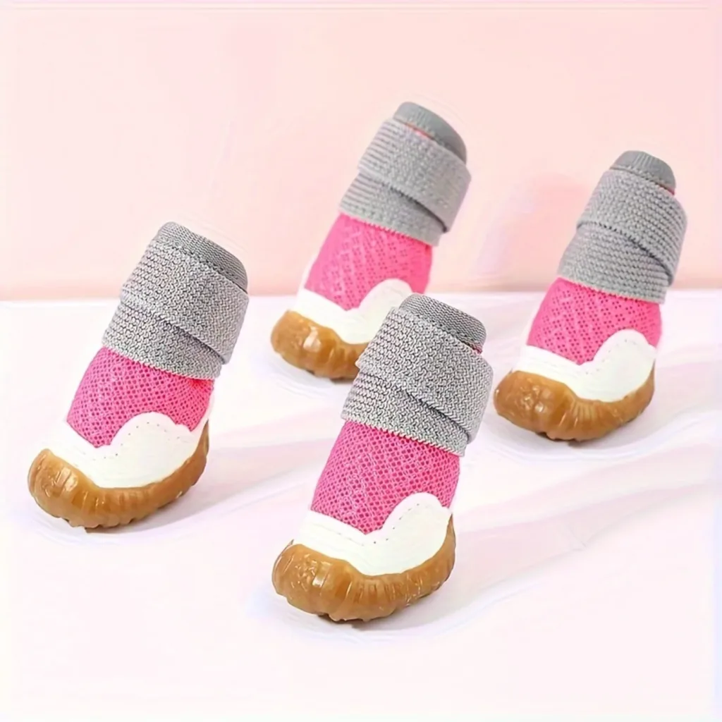 4pcs Dog Shoes, Dog Boots & Paw Protectors For Winter Snowy Day, Summer Hot Pavement, Waterproof In Rainy Weather, Outdoor Walki