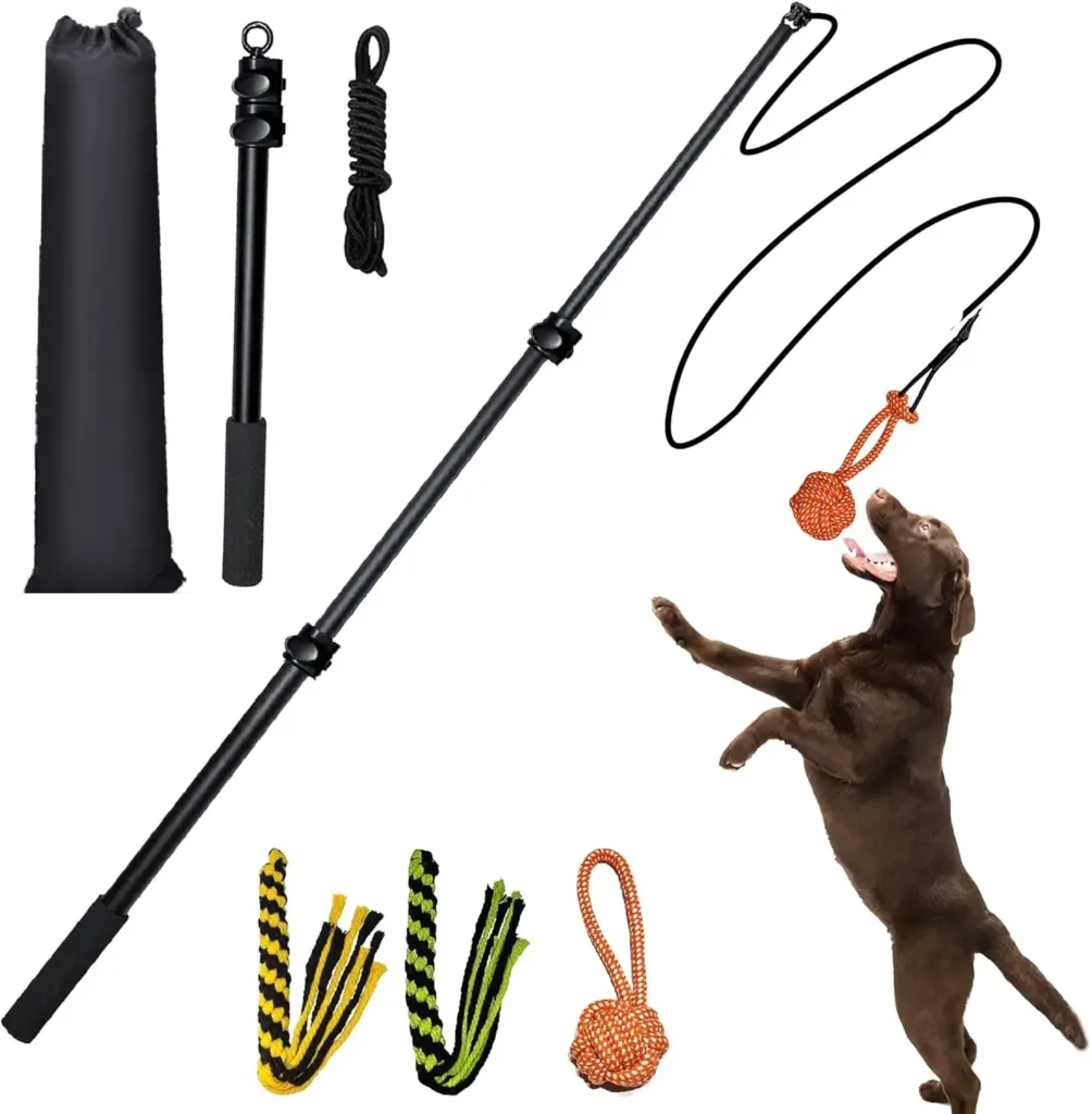 40.1 Inches Toys for Dogs Extendable Aluminum Alloy Dog Flirt Pole Dog Teeth Grinding Toy Dogs Accessories fit Indoor/Outdoor