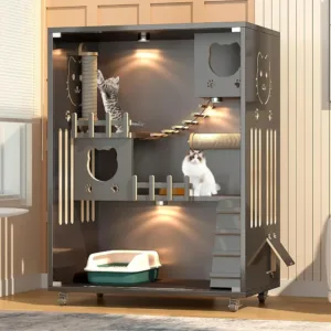 Large Indoor Cat Enclosure, Wooden Large Cat Villa, Indoor/Outdoor Cat Enclosure with Wheels, Multi-Feature Enclosed Cats Houses